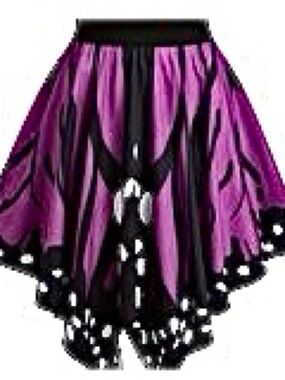 Women's Purple High-Low Butterfly Wing Skirt with Black Trim. Size L. NWT.